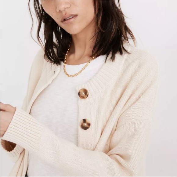 Madewell Broadway White Button-Up Cardigan M Cotton Knit JCrew Preppy - Picture 2 of 9